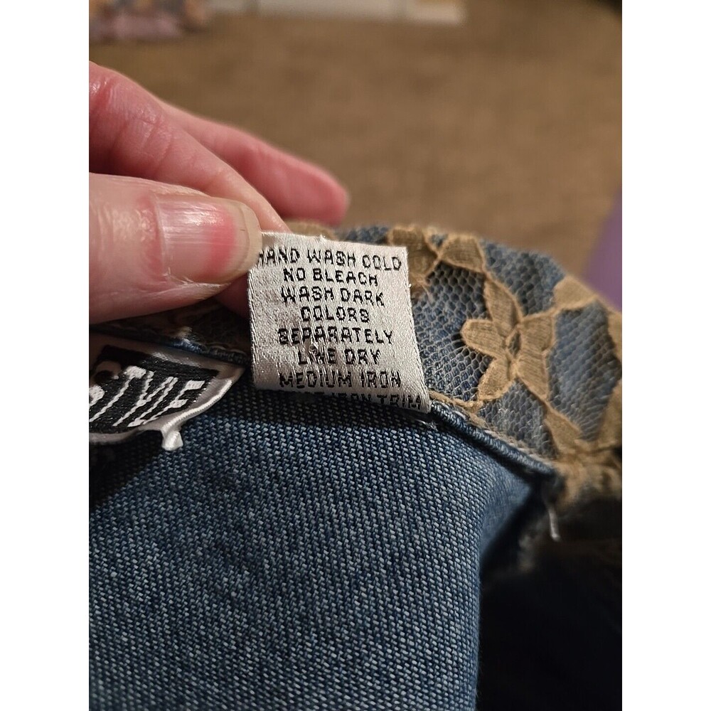 Step In Style Y2K Unique Denim Lace Studded  Rhinestone Jean Jacket Size Large - Picture 15 of 16